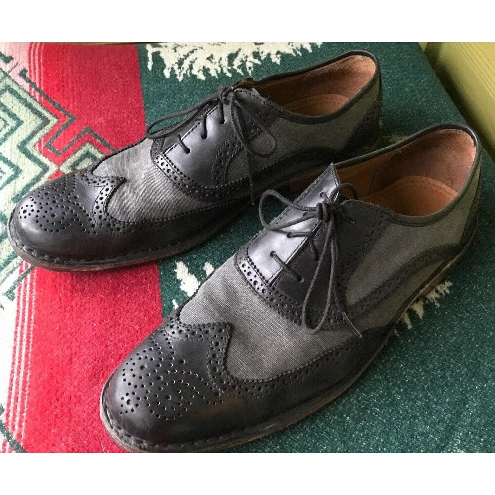 Sebago Black Gray Wing Tip Dress Shoes Canvas Leather 11.5 M